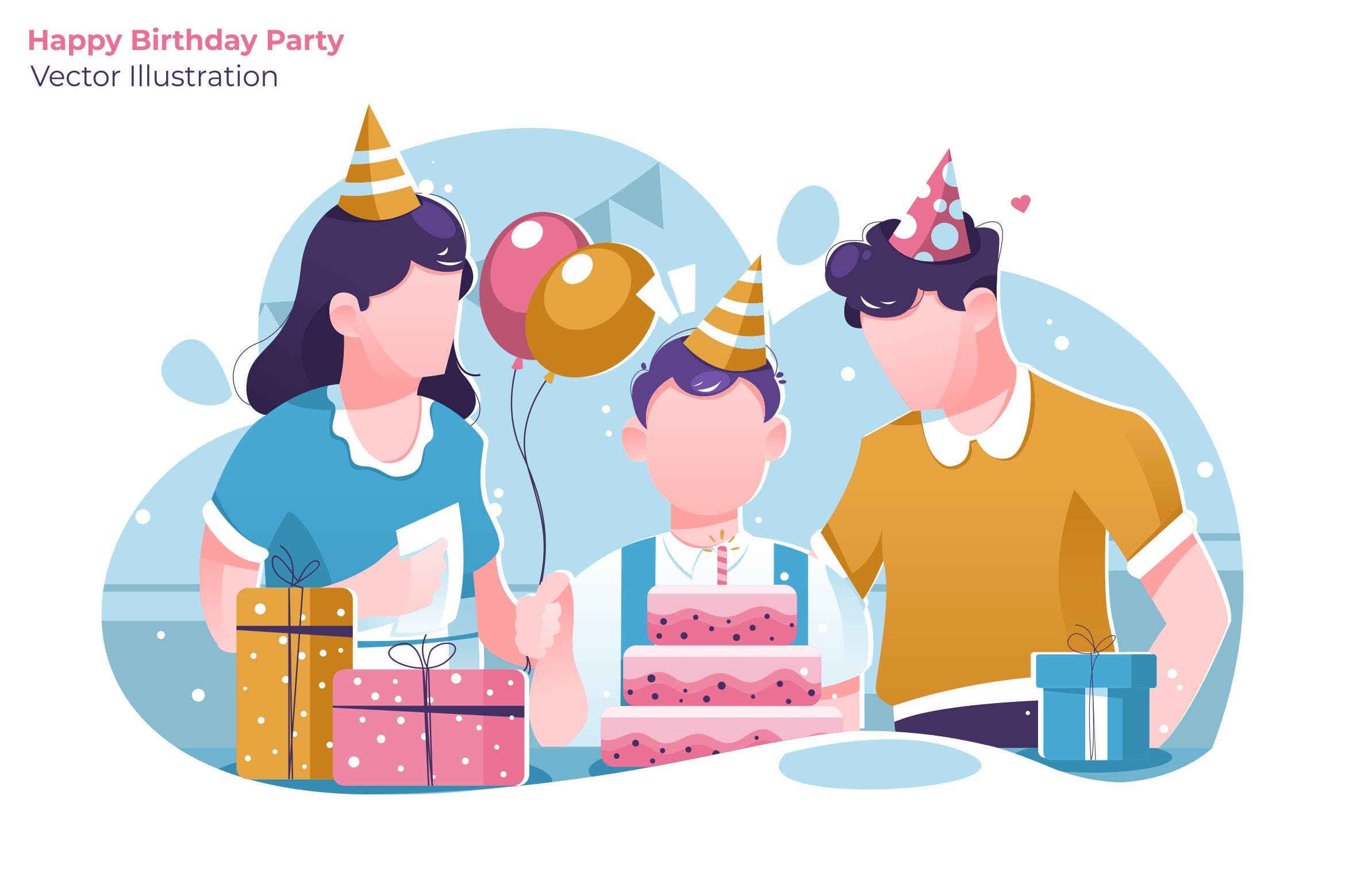 生日庆祝场景矢量插画素材中国精选素材 Happy Birthday – Vector Illustration插图
