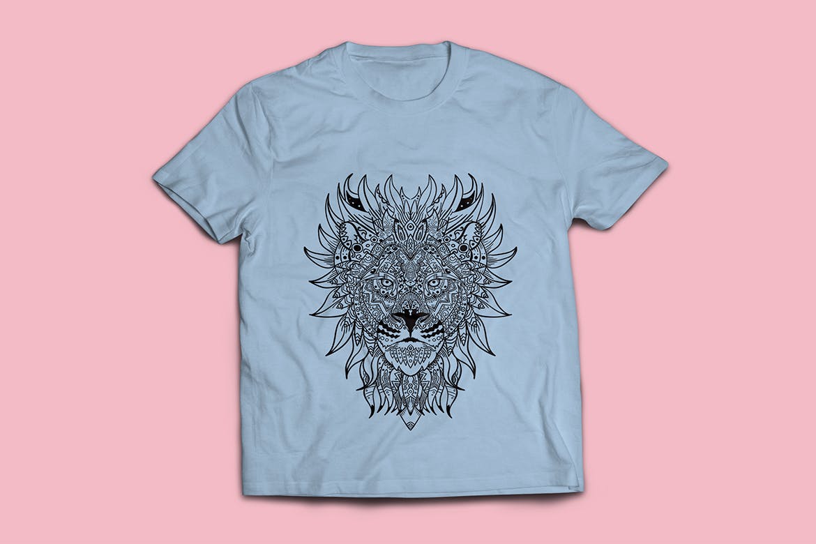 狮子-曼陀罗花手绘T恤印花图案设计矢量插画16图库精选素材 Lion Mandala T-shirt Design Vector Illustration插图(3)