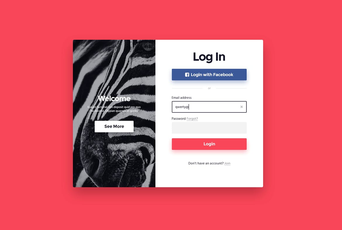 网站登录注册窗口表单设计16设计网精选模板 “Zebra” Login & Registration Form插图(4)