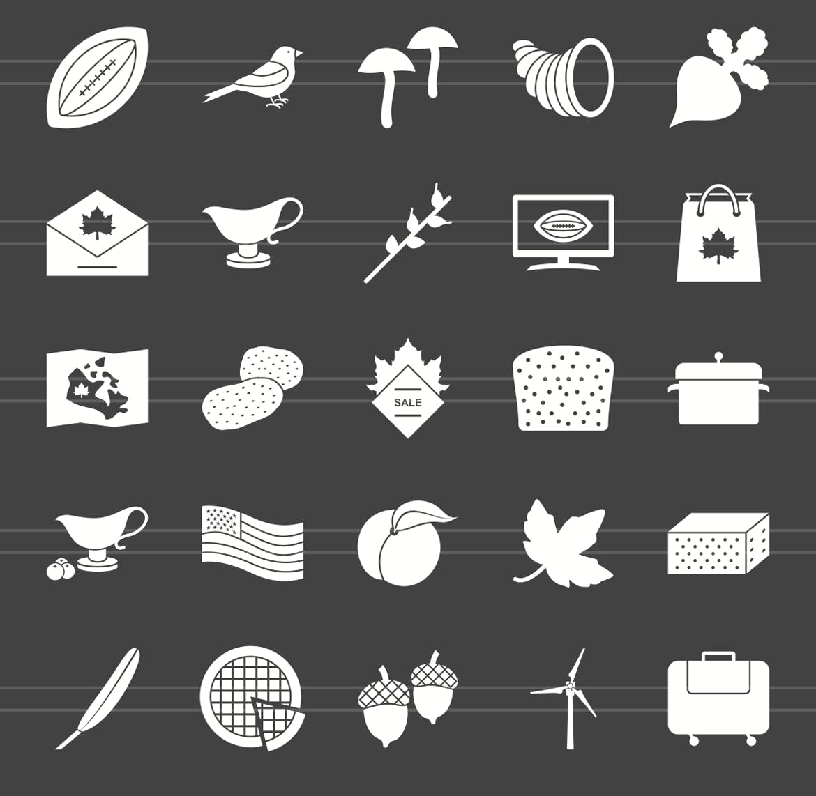 50枚感恩节主题反转色矢量字体素材库精选图标 50 Thanksgiving Glyph Inverted Icons插图(2)