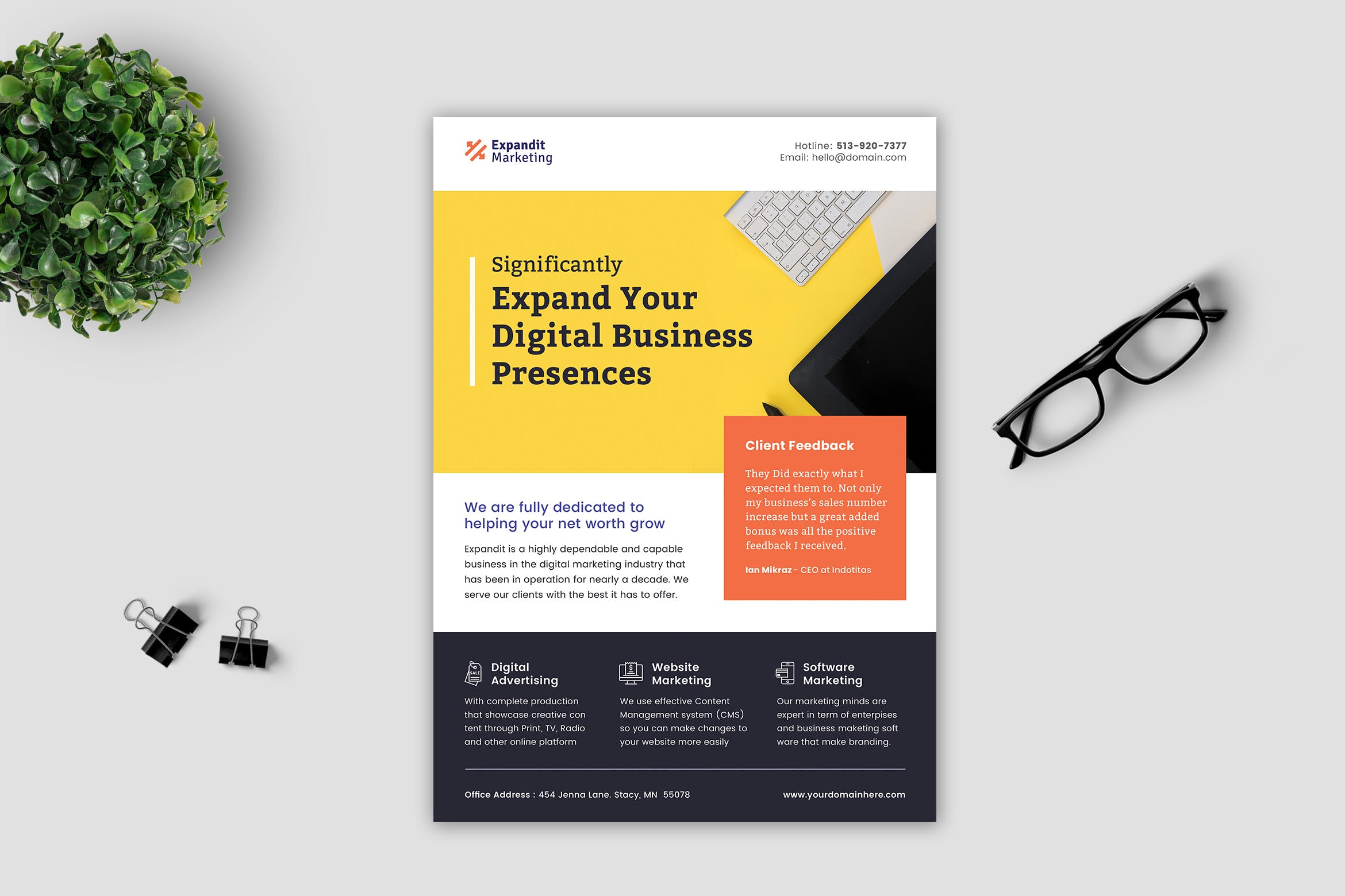 互联网数字营销公司宣传单设计模板 Expandit Marketing Company Flyer插图