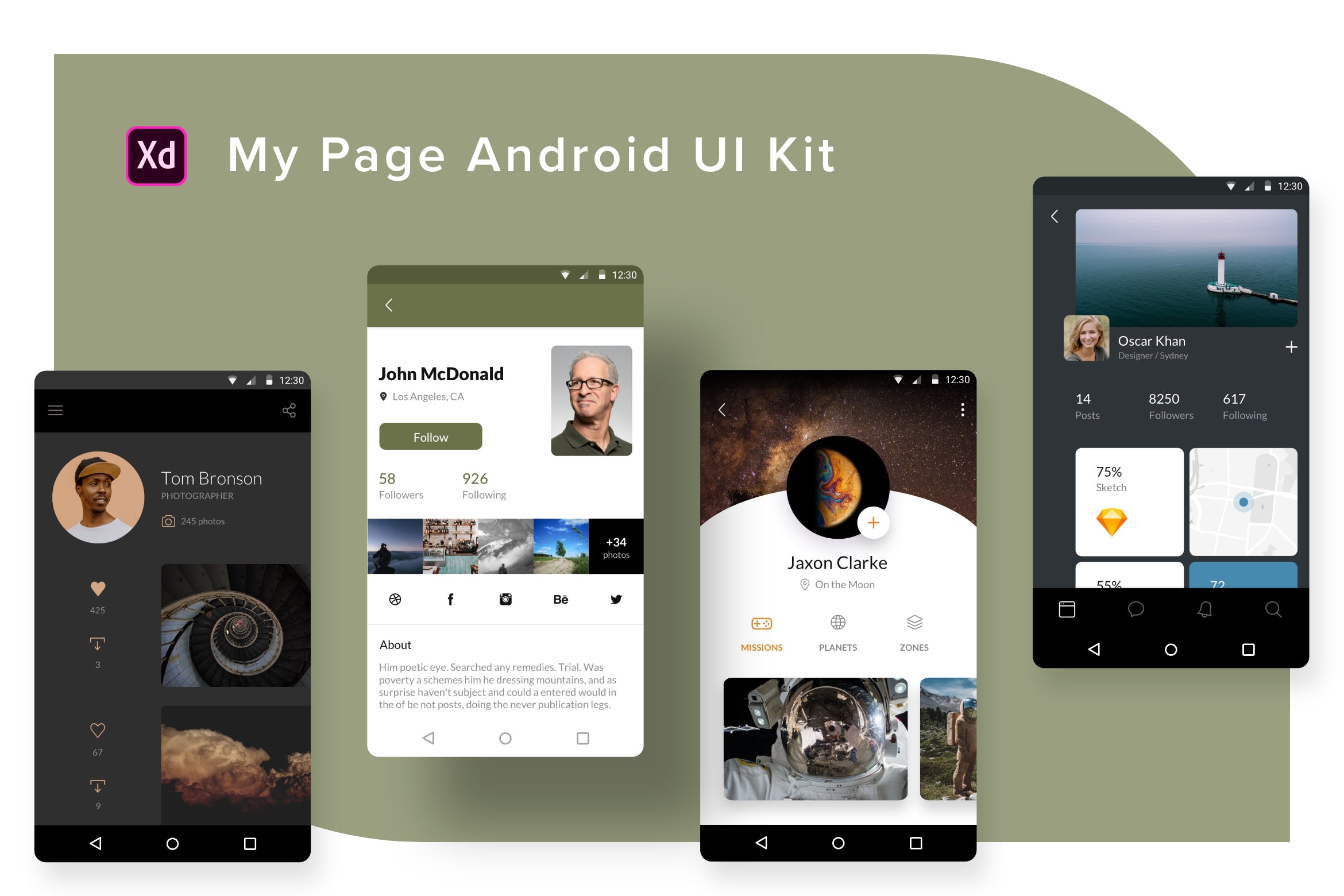 安卓APP应用-“我的”UI界面设计XD模板 My Page Android UI Kit (Adobe XD)插图