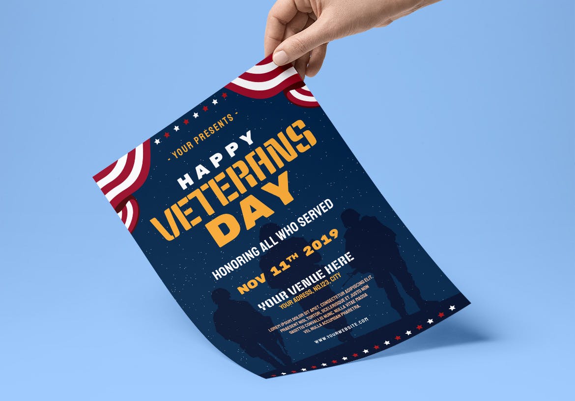 美国退伍军人节活动海报传单普贤居精选PSD模板 US Veterans Day Flyer插图(1)