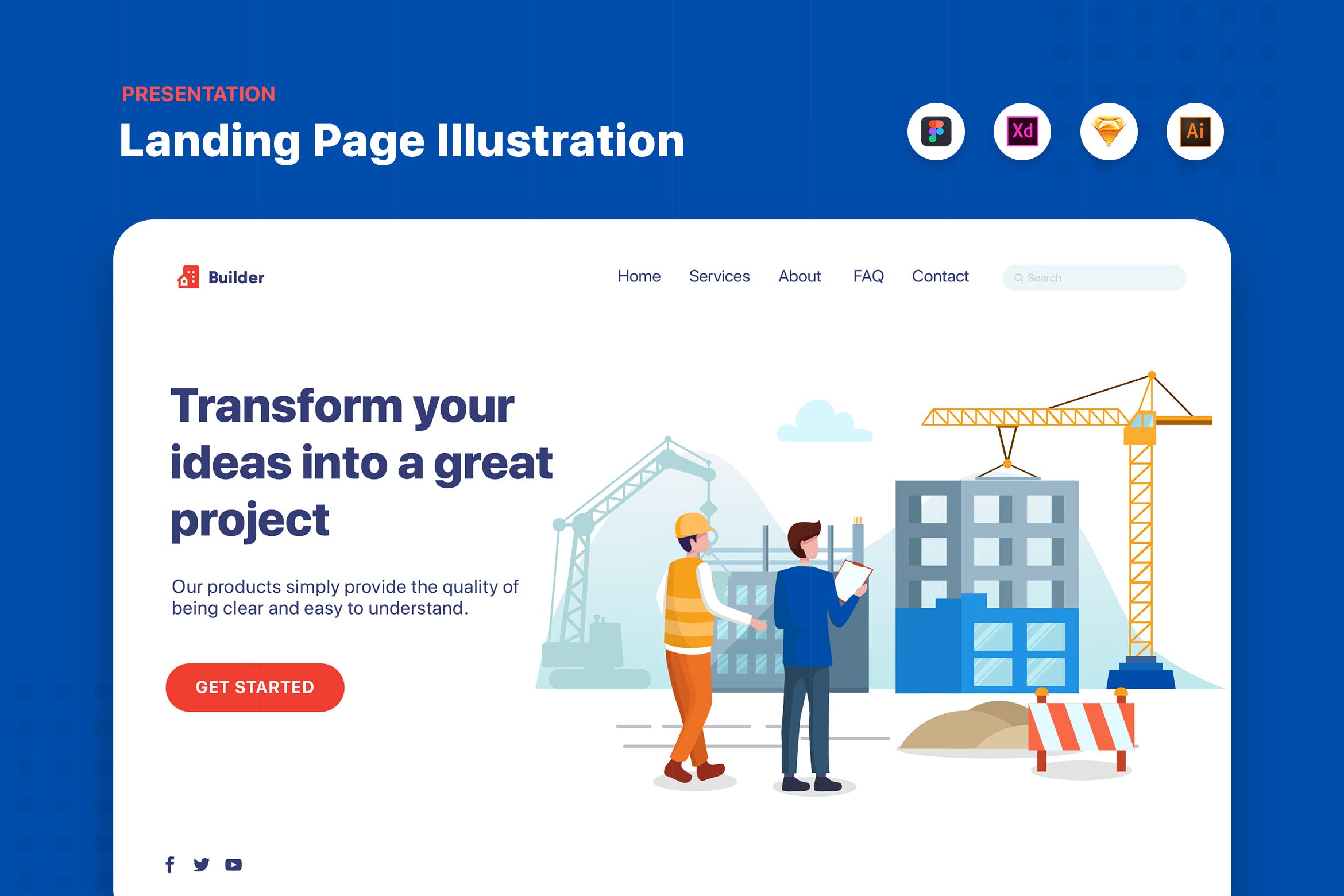 建筑主题网站设计施工工地场景矢量插画素材 Builder – Construction Web Header Template插图