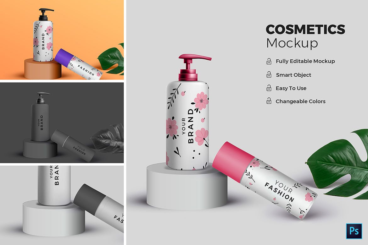 高端化妆品包装外观设计效果图素材中国精选 Cosmetic Mockup插图(1)