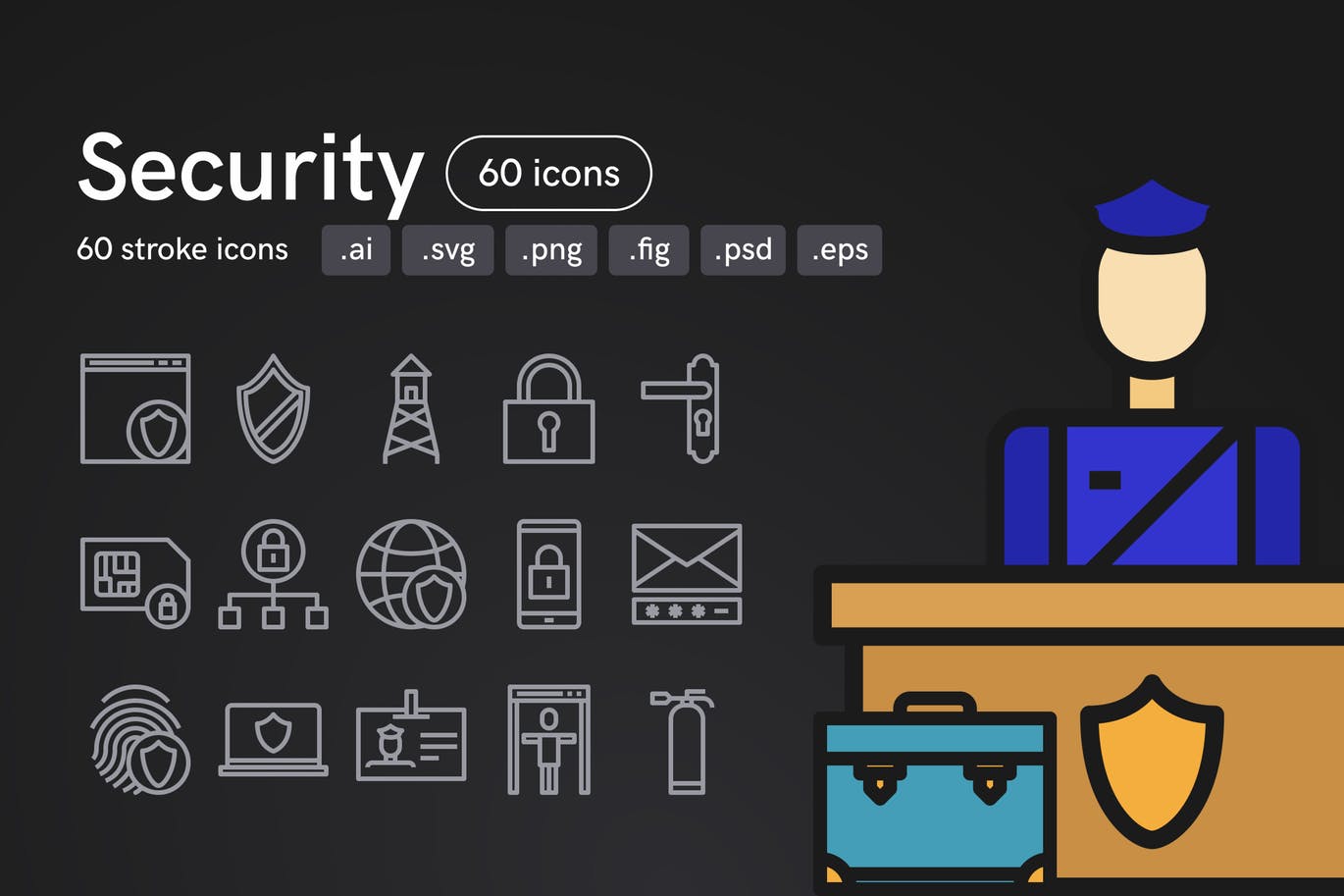 60枚安全主题矢量亿图网易图库精选图标素材 Security Icons (60 Icons)插图