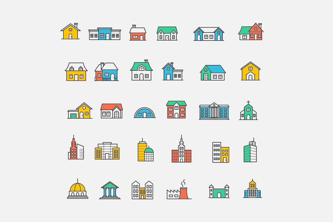 20枚房子&建筑主题矢量线性非凡图库精选图标 20 House & Building Icons插图(1)