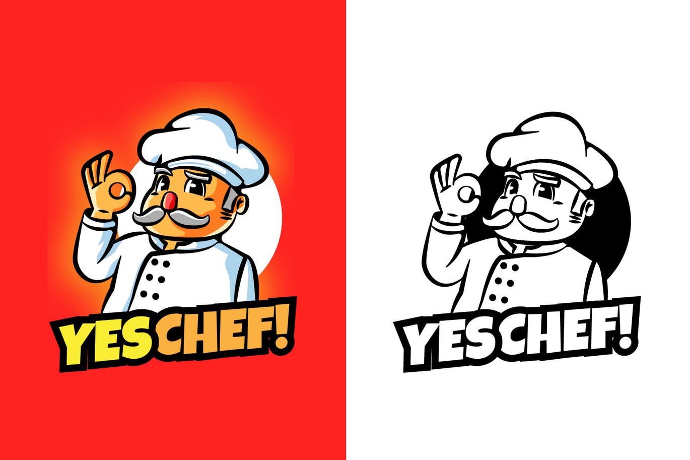 大厨卡通形象餐厅美食品牌Logo设计非凡图库精选模板 YES CHEF Mascot Logo插图