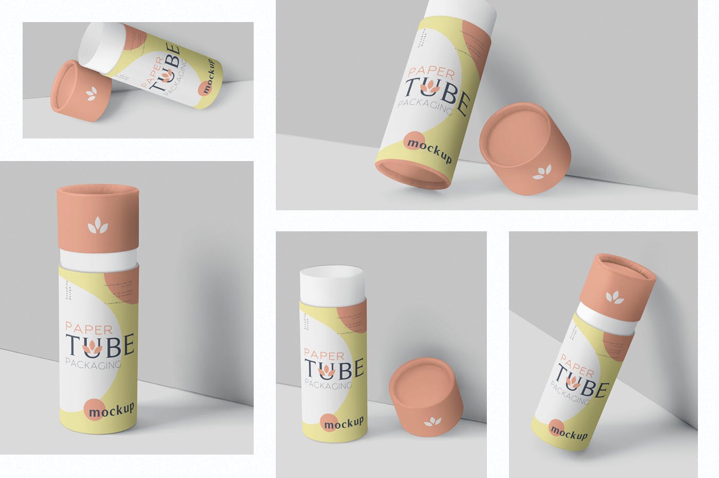 纸管包装外观设计效果图素材库精选模板 Paper Tube Packaging Mockup Set – Slim插图(1)