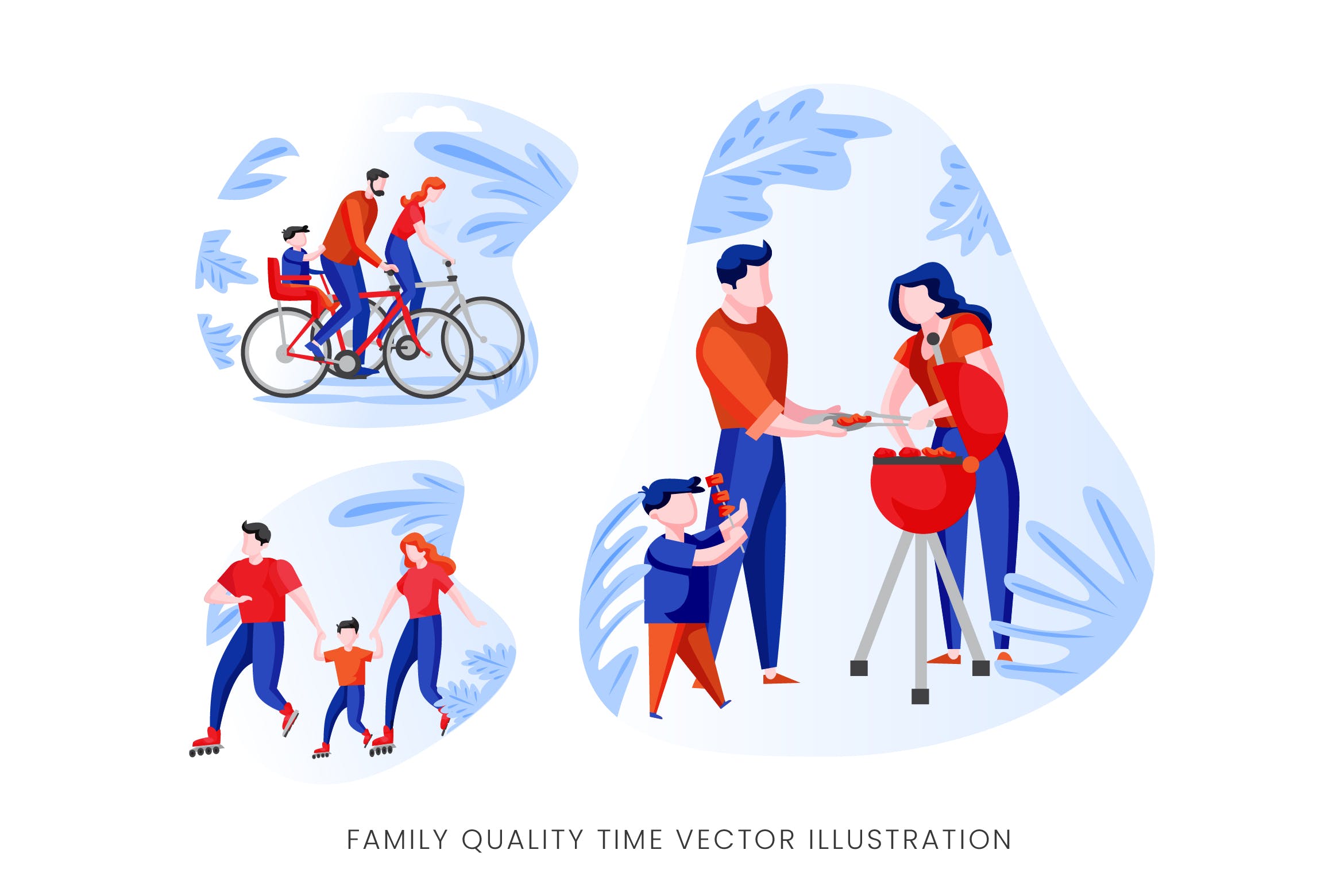 亲子活动时光矢量手绘素材库精选设计素材 Family Quality Time Vector Character Set插图
