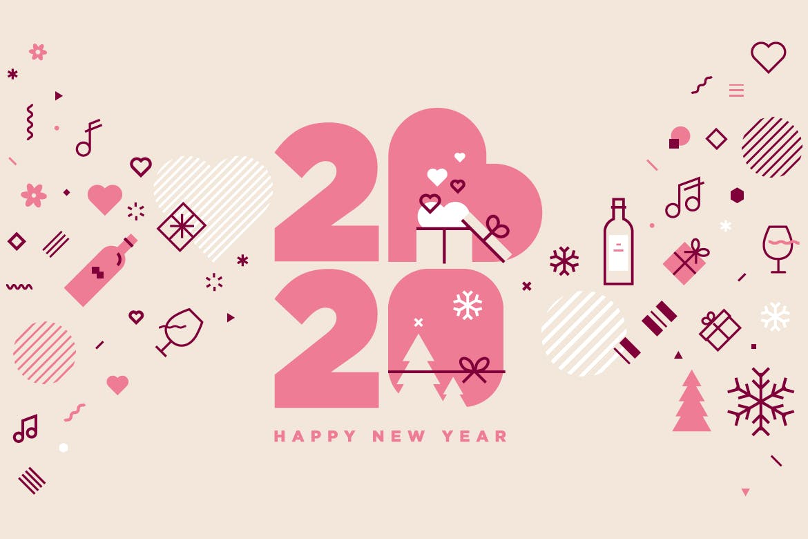 2020新年贺卡矢量素材库精选模板v7 Happy New Year 2020 greeting card插图