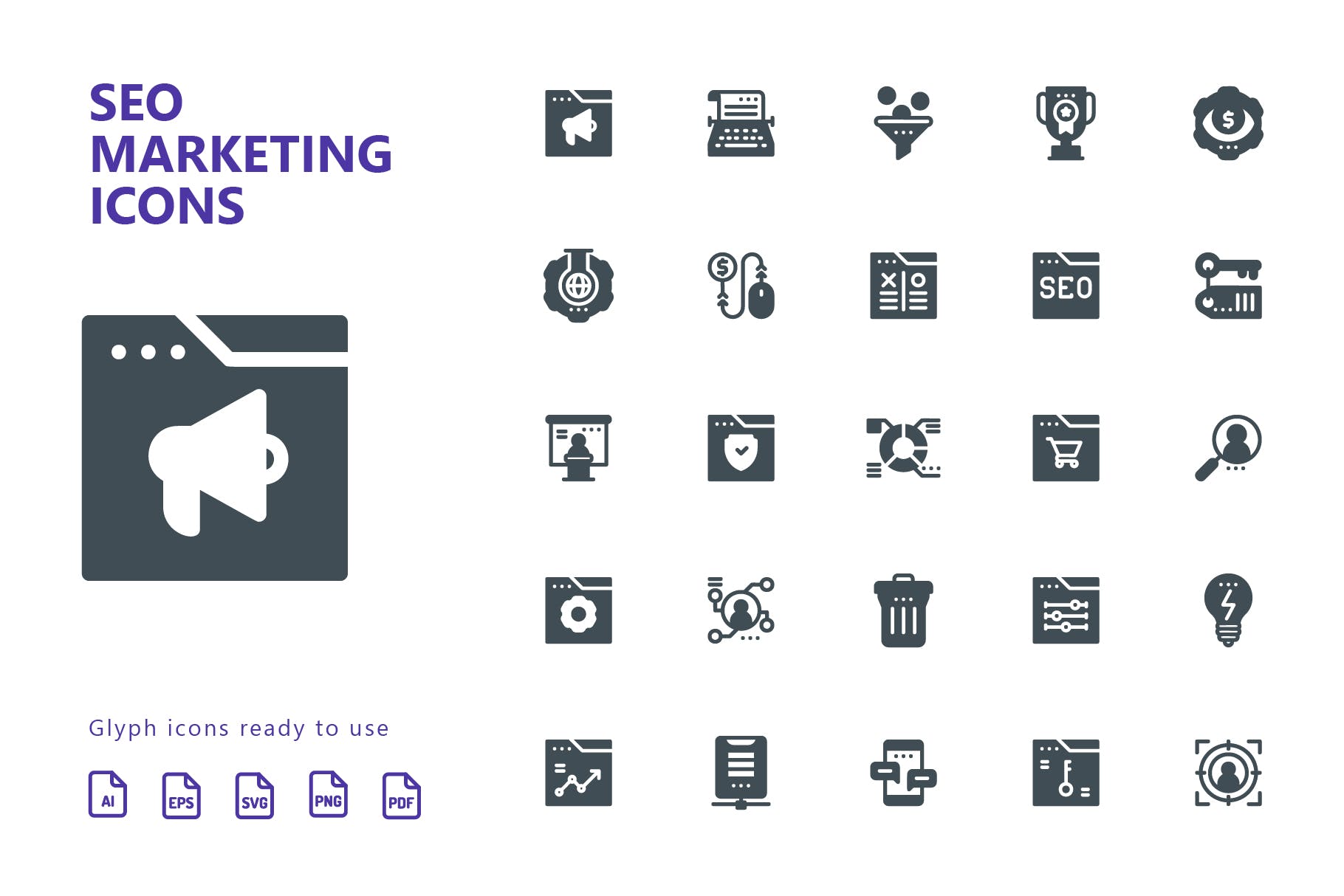 25枚SEO搜索引擎优化营销矢量字体素材库精选图标v2 SEO Marketing Glyph Icons插图(1)