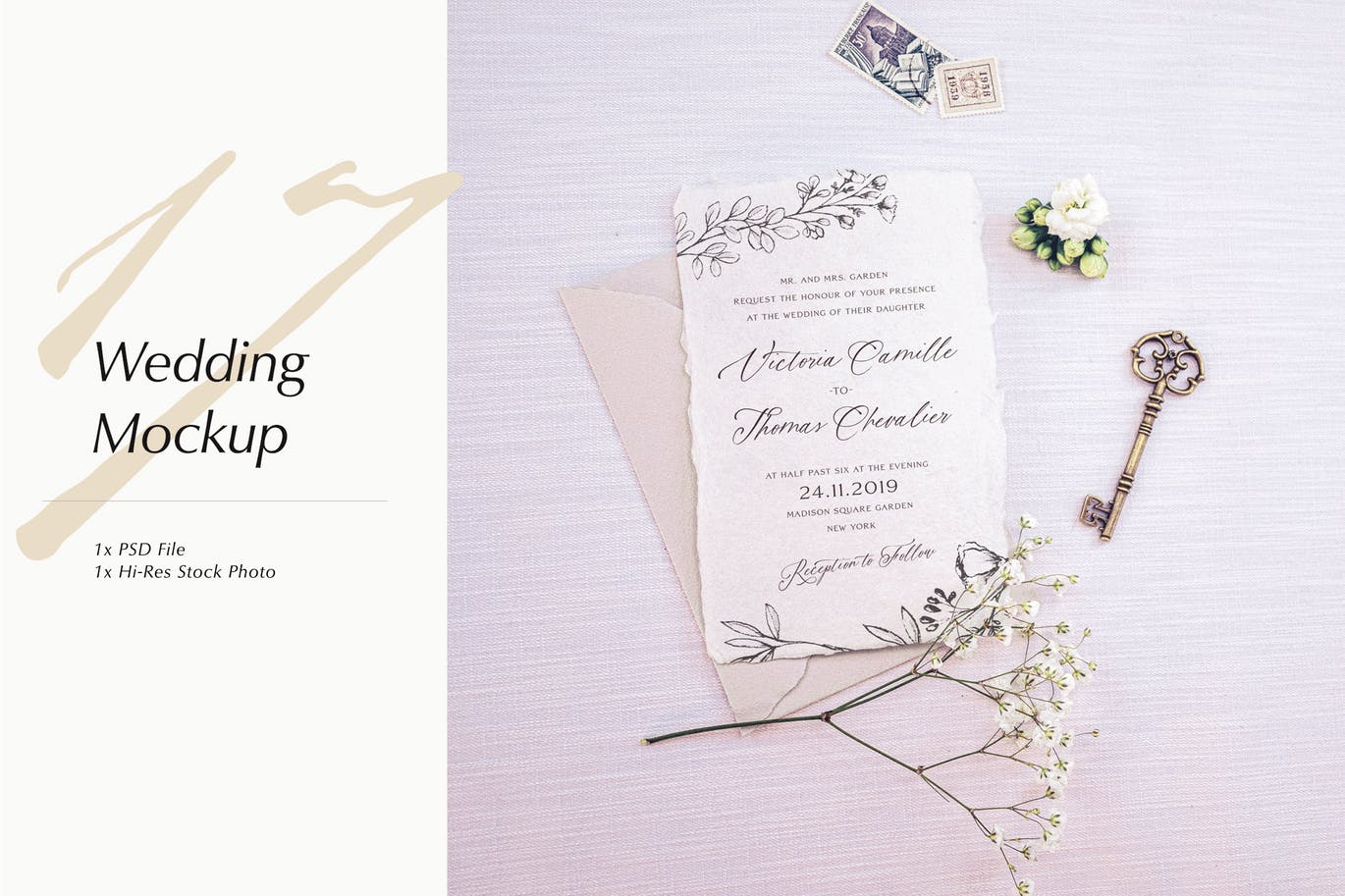 婚礼照片婚礼邀请函优雅风格设计样机素材中国精选模板v17 Wedding Photo Mockup 17插图