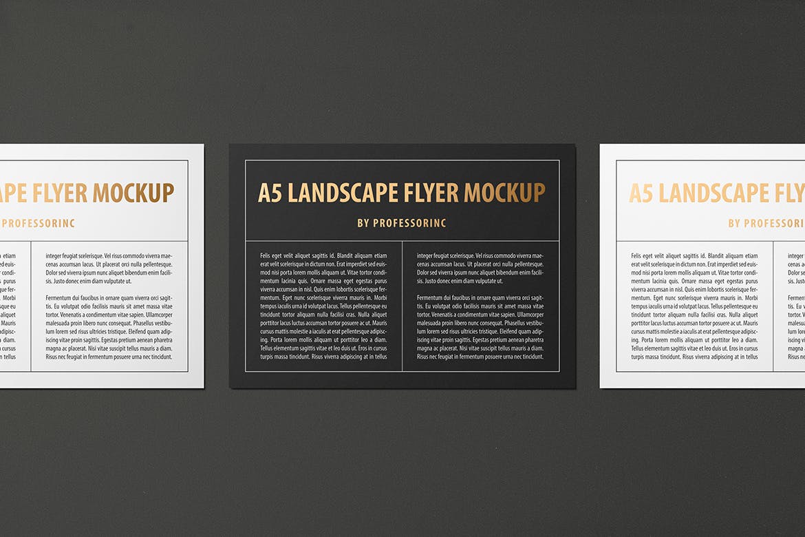 A5尺寸大小烫金设计风格宣传单效果图样机16图库精选模板 A5 Landscape Flyer Mockup — Foil Stamping Edition插图(6)