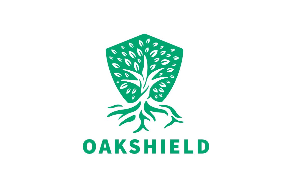 负空间设计风格橡木盾几何图形Logo设计素材中国精选模板 Oak Shield Negative Space Logo插图(1)