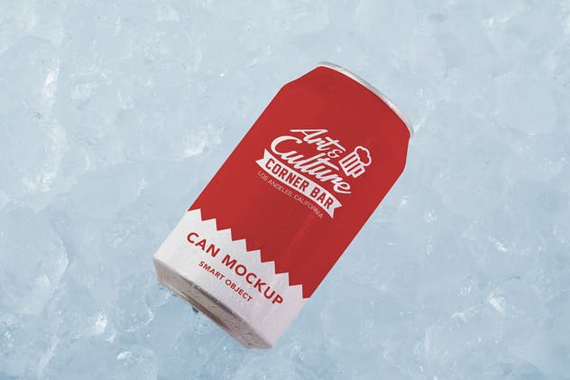 冰块背景碳酸饮料易拉罐外观设计图素材库精选 Ice Can Mock Up插图(1)