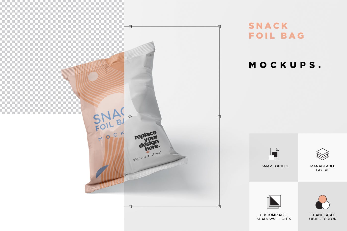 小吃零食铝箔袋/塑料包装袋设计图素材库精选 Snack Foil Bag Mockup – Plastic插图(5)