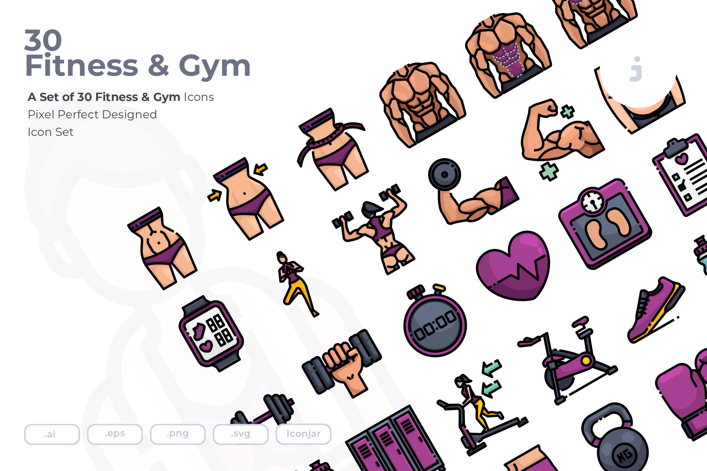 30枚健身运动主题矢量非凡图库精选图标 30 Fitness & Gym Icons插图