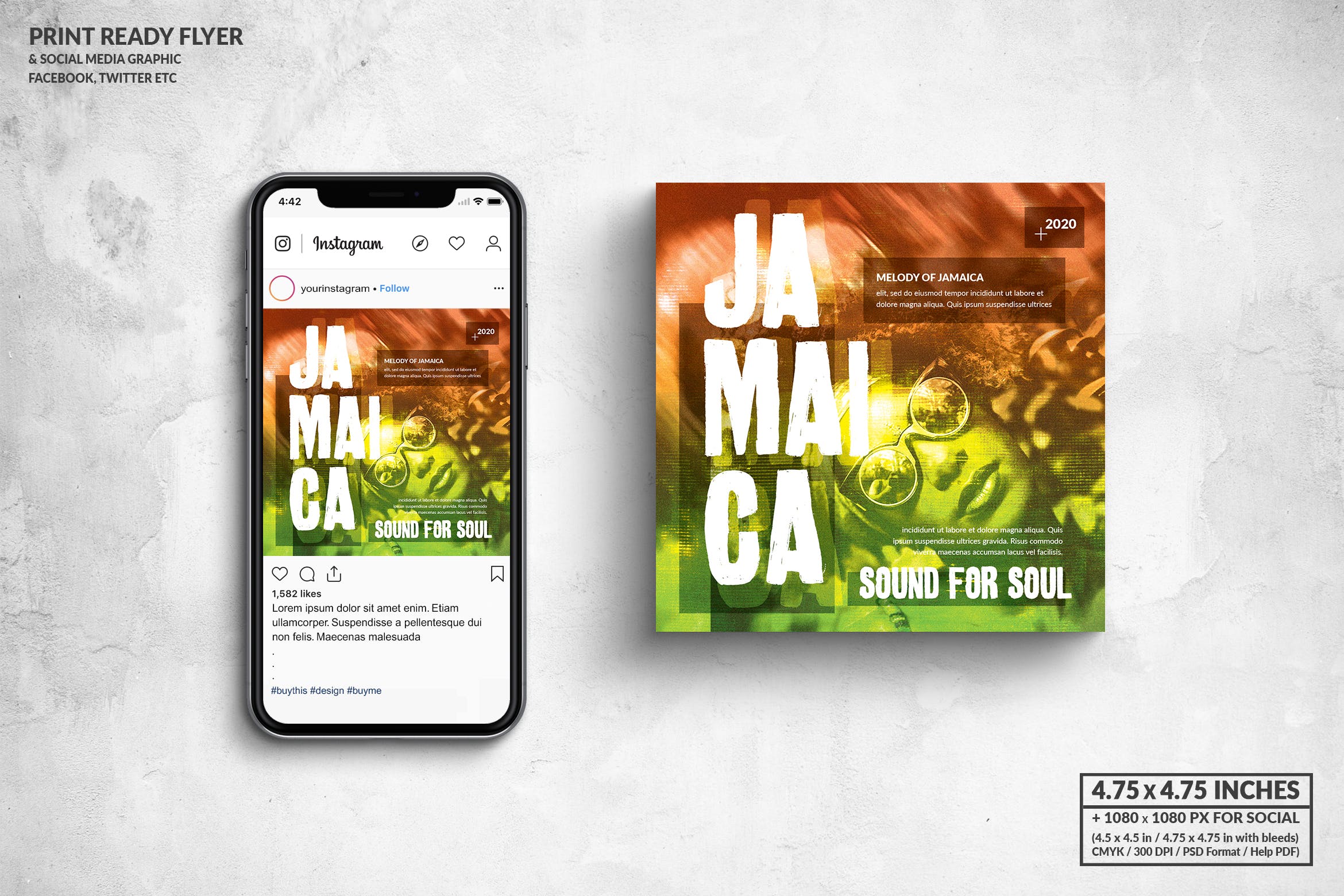灵魂音乐主题活动宣传单&社交广告设计模板 Jamaica Music Square Flyer & Social Media Post插图