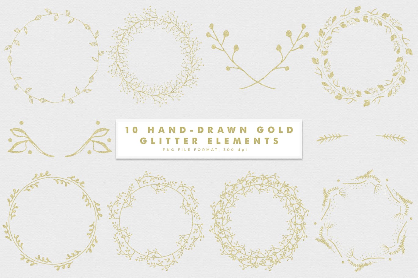 10款粉金色彩手绘有机植物图案剪贴画v2 Gold-2 Glitter Hand-Drawn Elements插图