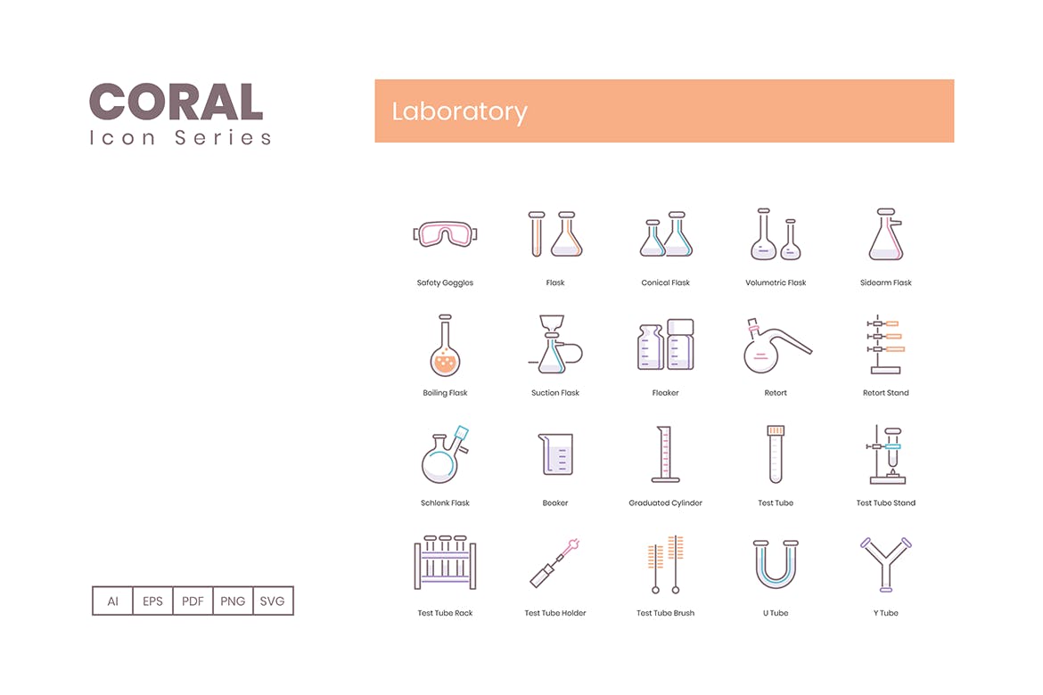 Coral系列-实验室主题矢量素材库精选图标 Laboratory Icons – Coral Series插图(1)