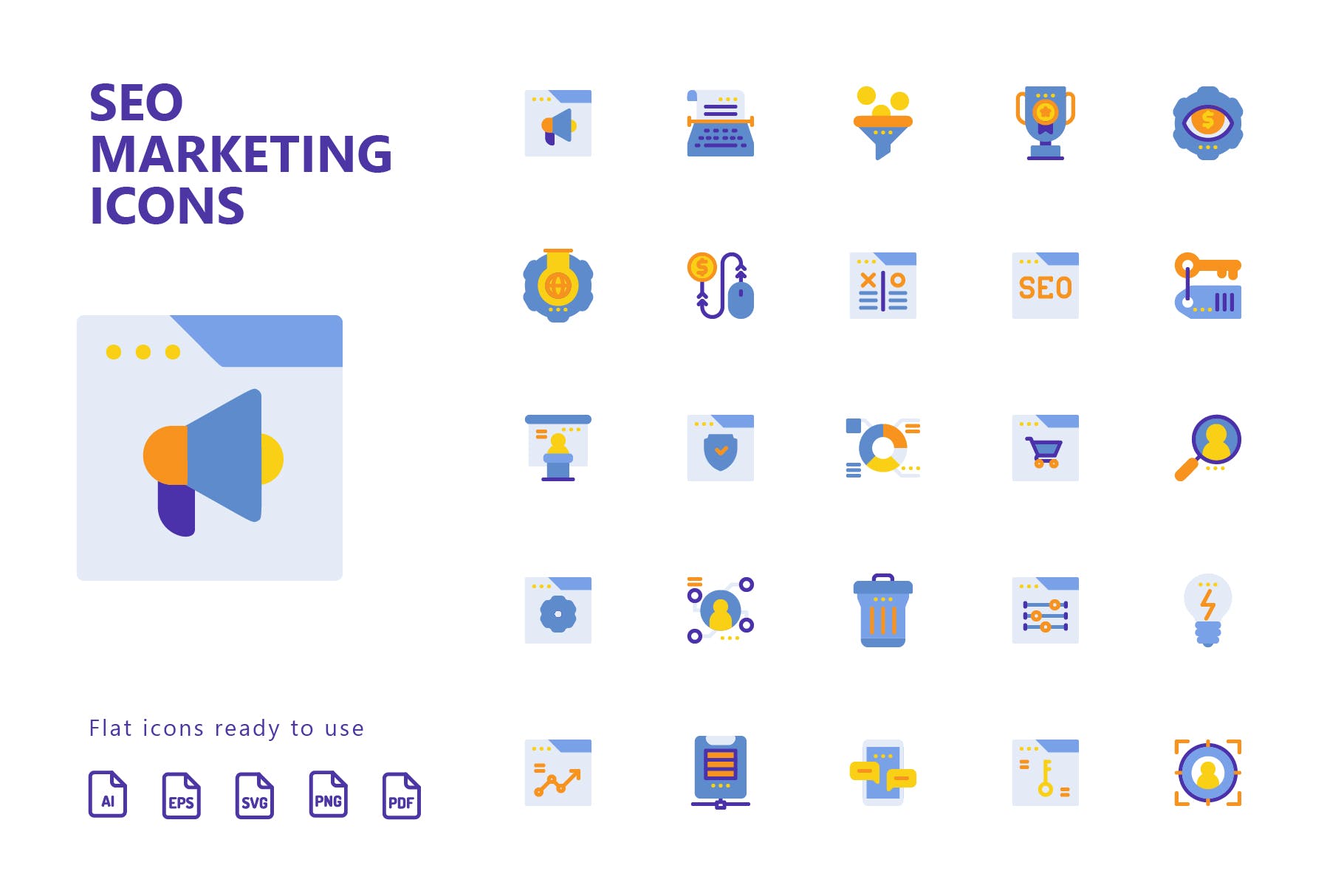 25枚SEO搜索引擎优化营销扁平化矢量非凡图库精选图标v2 SEO Marketing Flat Icons插图(1)