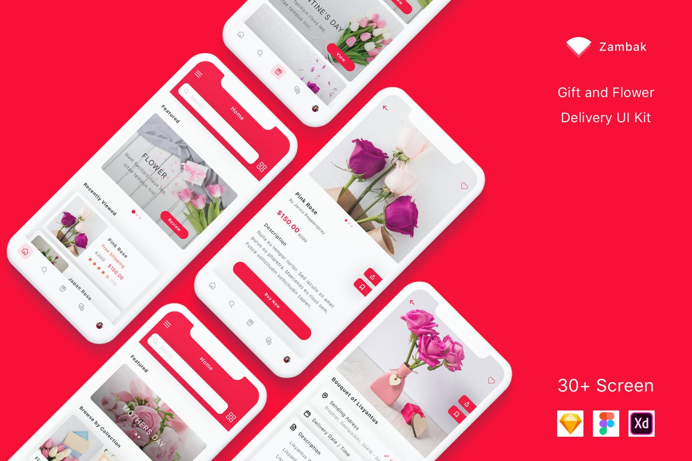 礼品&鲜花预订服务APP应用UI设计素材库精选套件 Zambak – Gift and Flower Delivery App UI Kit插图