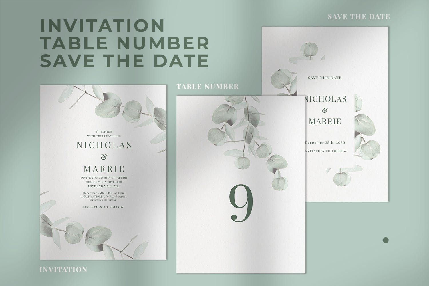 桉树装饰元素婚礼邀请设计素材包 Eucalyptus Wedding Invitation Suite插图(2)