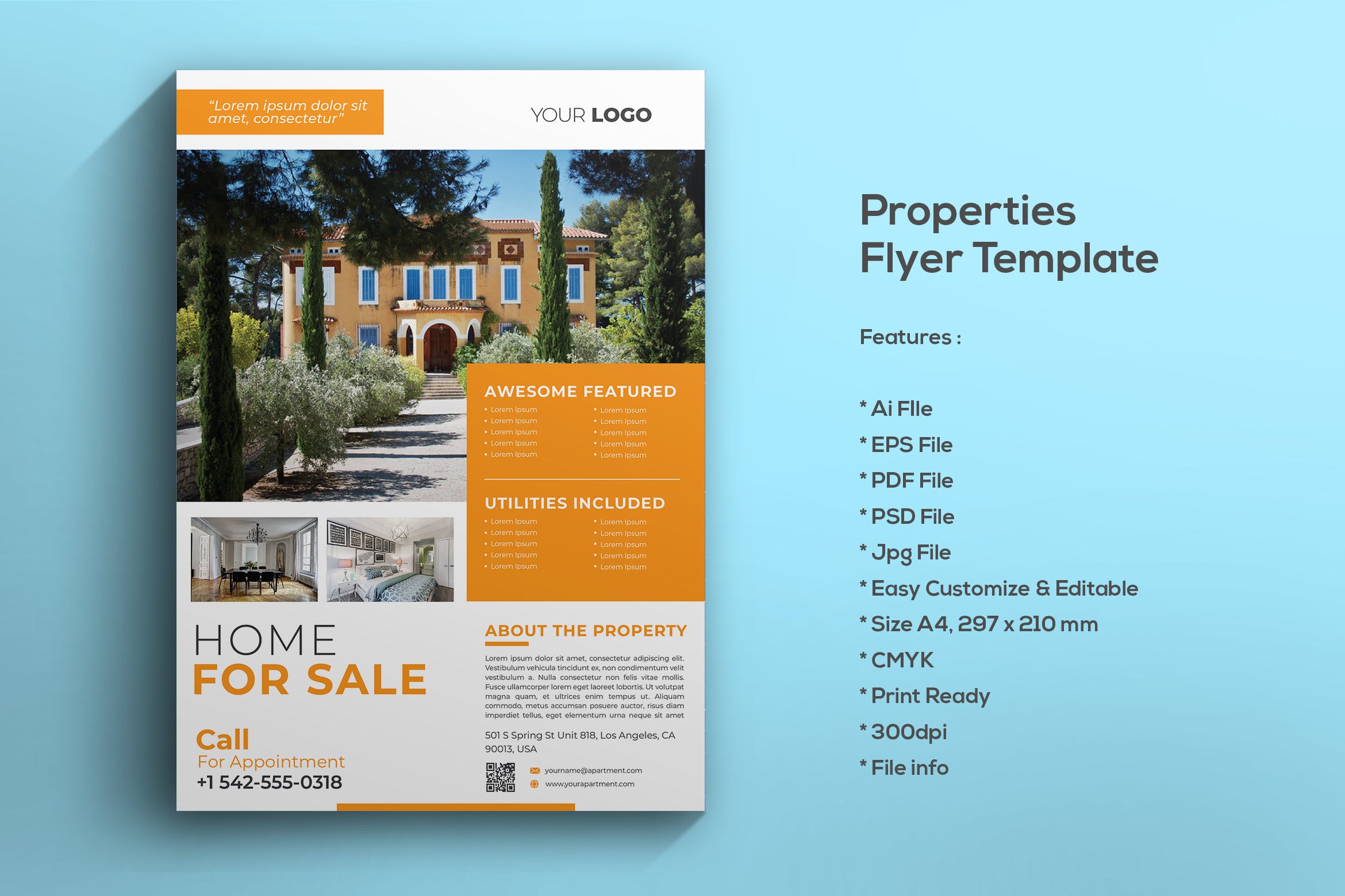 奢华别墅房地产促销传单设计模板 Properties Flyer Template插图