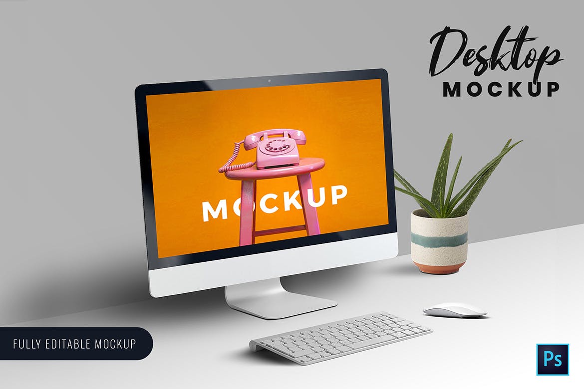 iMac一体机电脑屏幕预览素材库精选样机模板 Desktop Mockup插图(1)