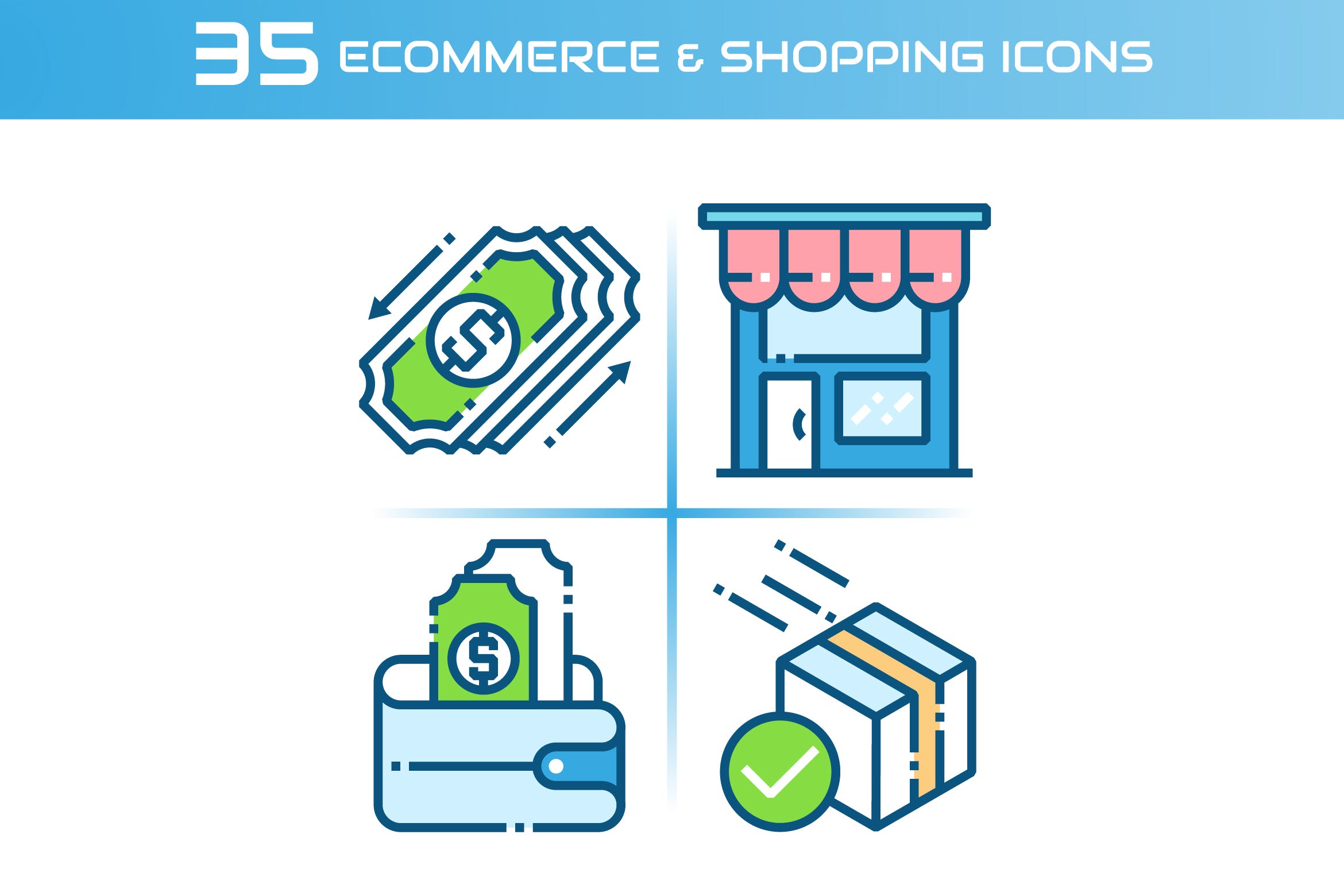 35枚电子商务&购物主题矢量亿图网易图库精选图标 E-commerce and Shopping Icons插图