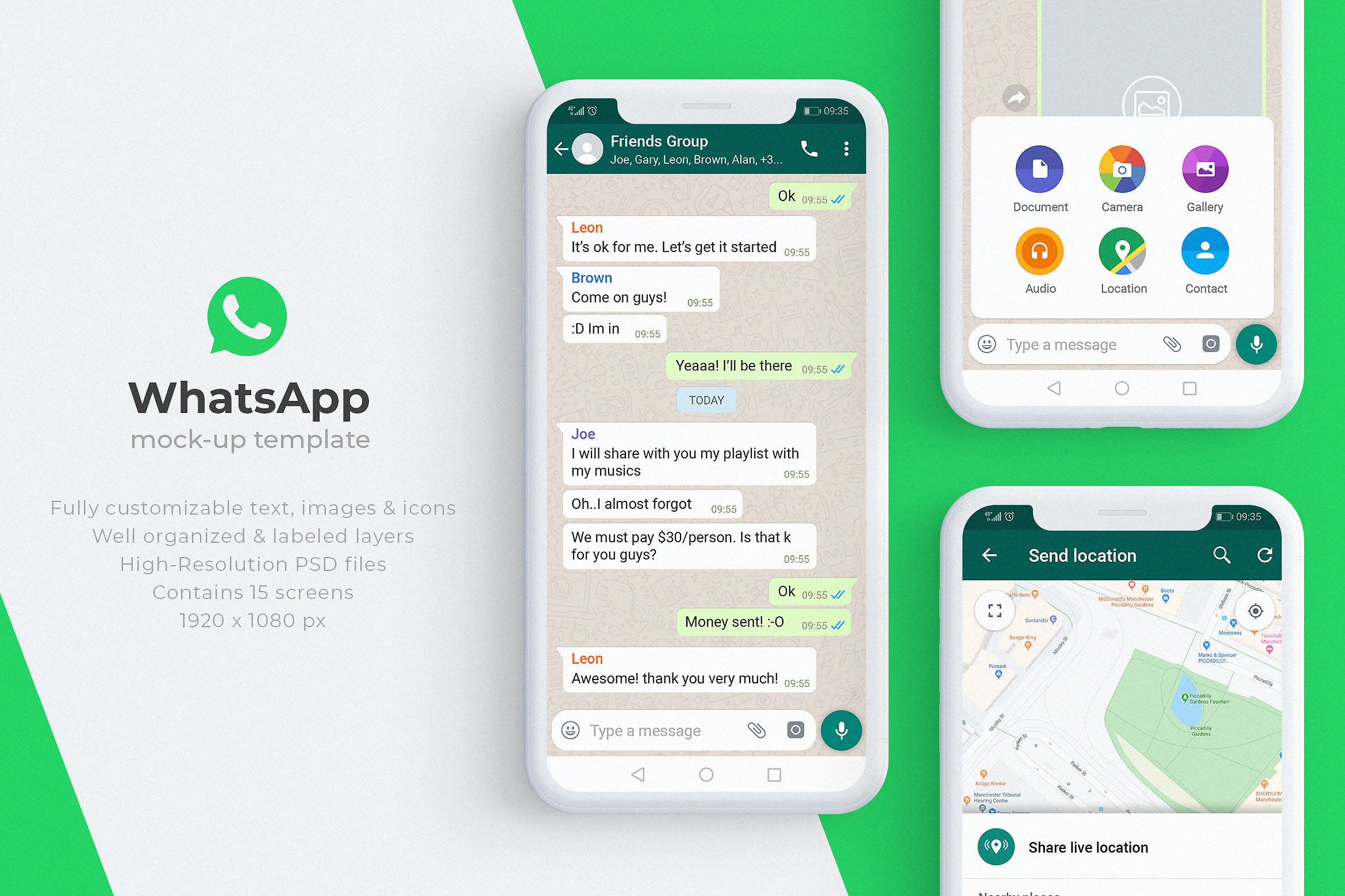 WhatsApp应用界面设计展示普贤居精选样机模板 WhatsApp Mock-Up Template插图