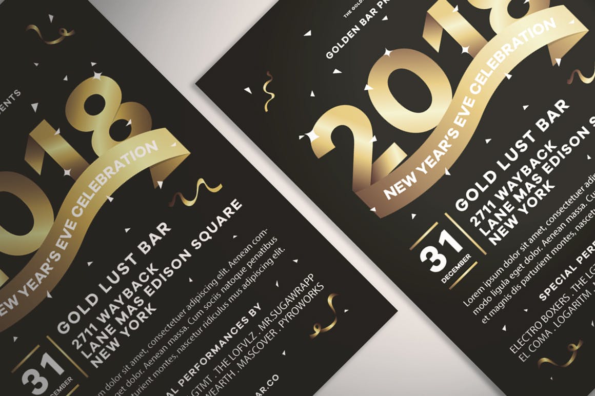 新年前夜金色文字海报传单非凡图库精选PSD模板v1 New Year’s Eve Celebration Flyer插图(1)