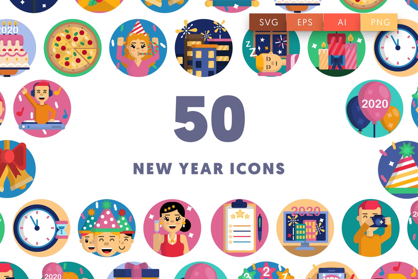 50枚新年主题圆形矢量非凡图库精选图标素材 New year icons插图