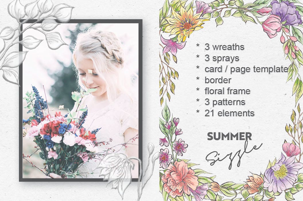 夏日鲜艳色彩水彩花卉设计16设计网精选PNG素材包 Summer Sizzle: Watercolor and Ink Collection插图(1)