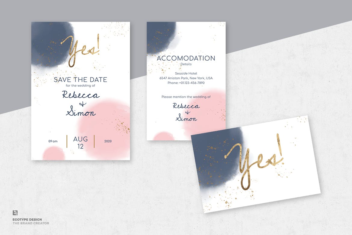 淡水彩艺术婚礼邀请设计素材包v1 Wedding Invitation Set插图(2)