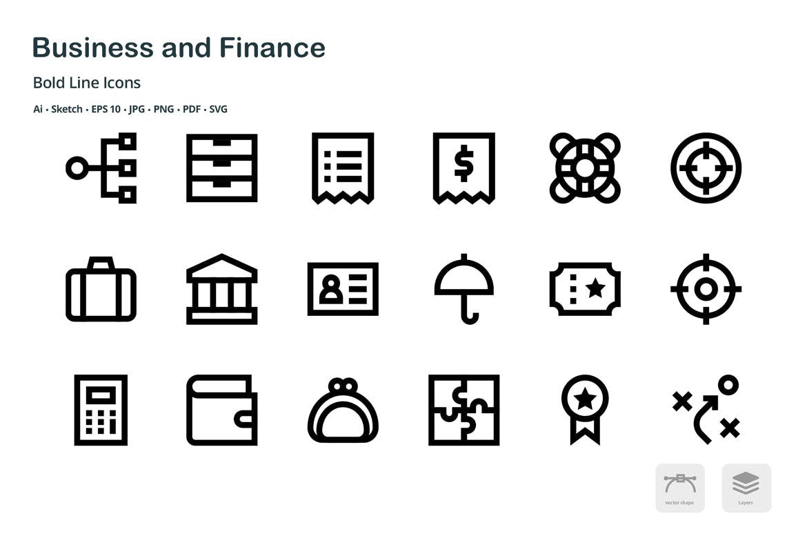 商业&金融主题粗线条风格矢量16设计素材网精选图标 Business and Finance Mini Bold Line Icons插图(5)