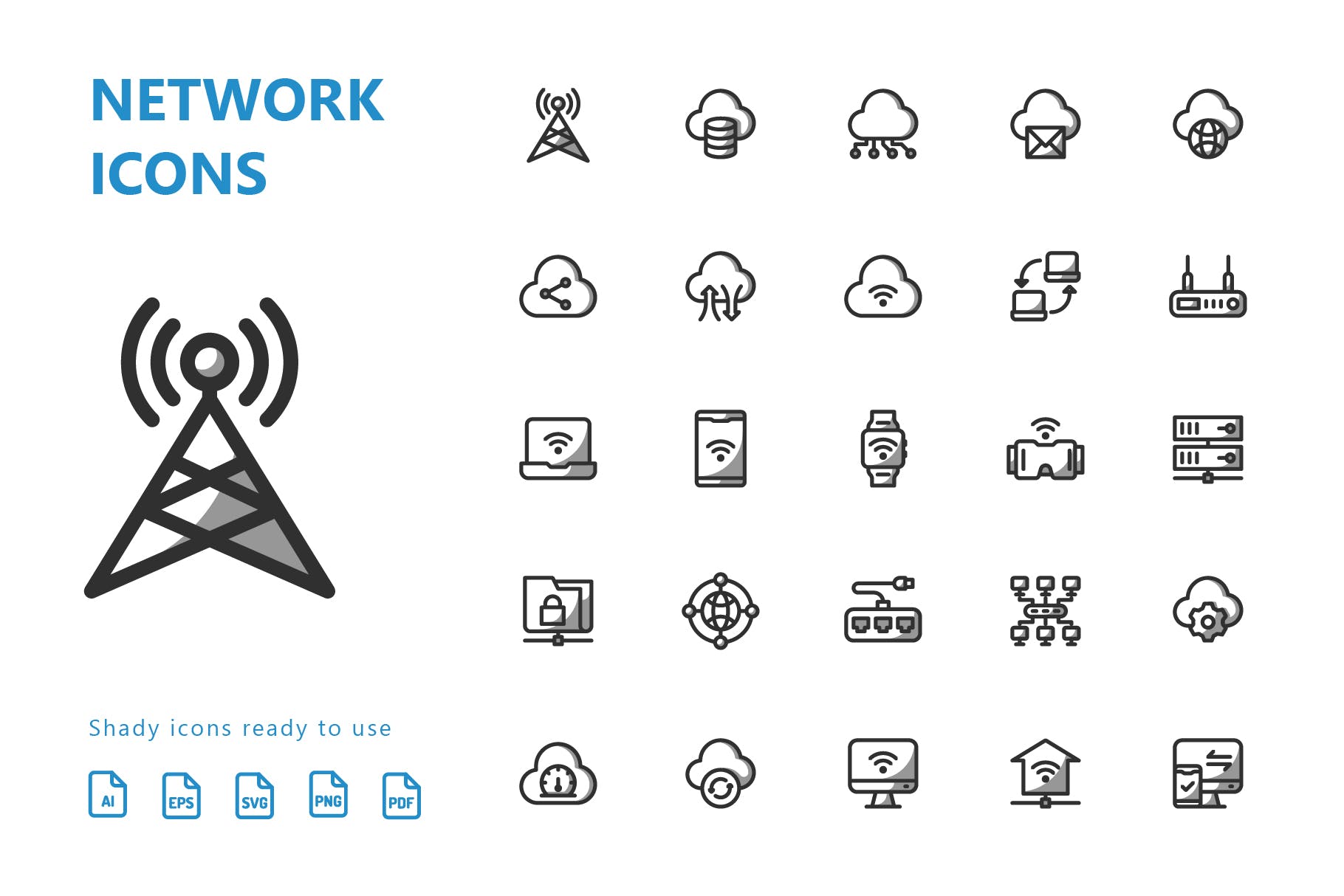网络科技主题矢量阴影16图库精选图标 Network Shady Icons插图(2)
