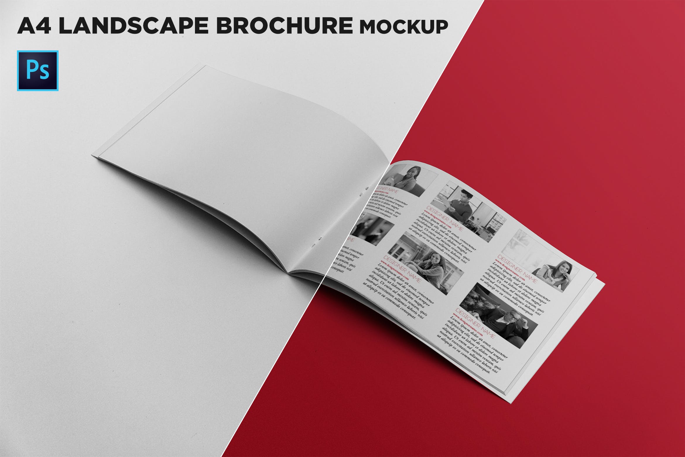 宣传画册/企业画册内页版式设计图样机素材库精选 Open Landscape Brochure Mockup插图