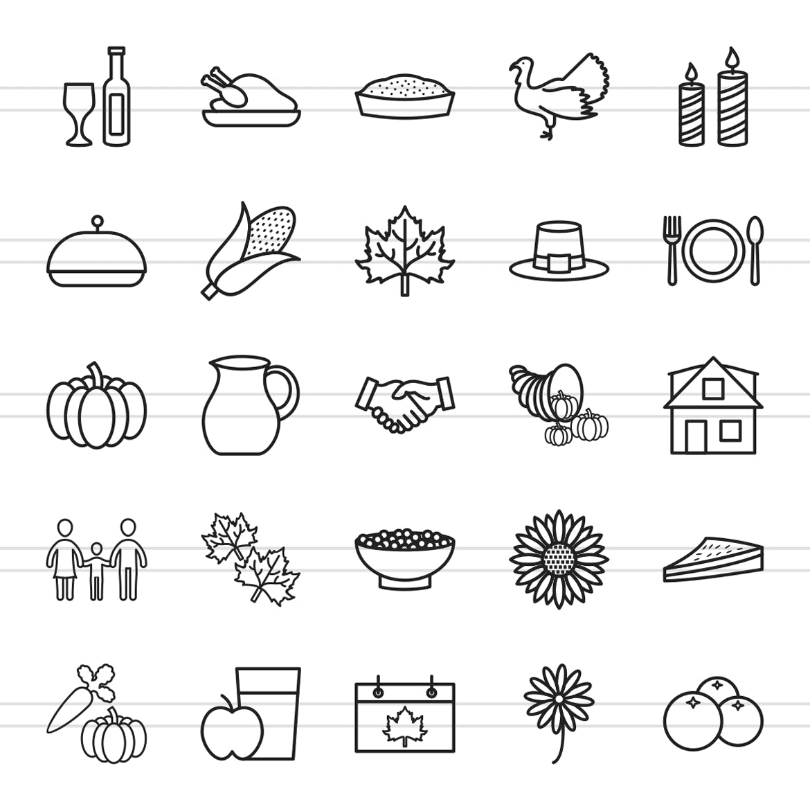 50枚感恩节主题矢量线性非凡图库精选图标 50 Thanksgiving Line Icons插图(1)