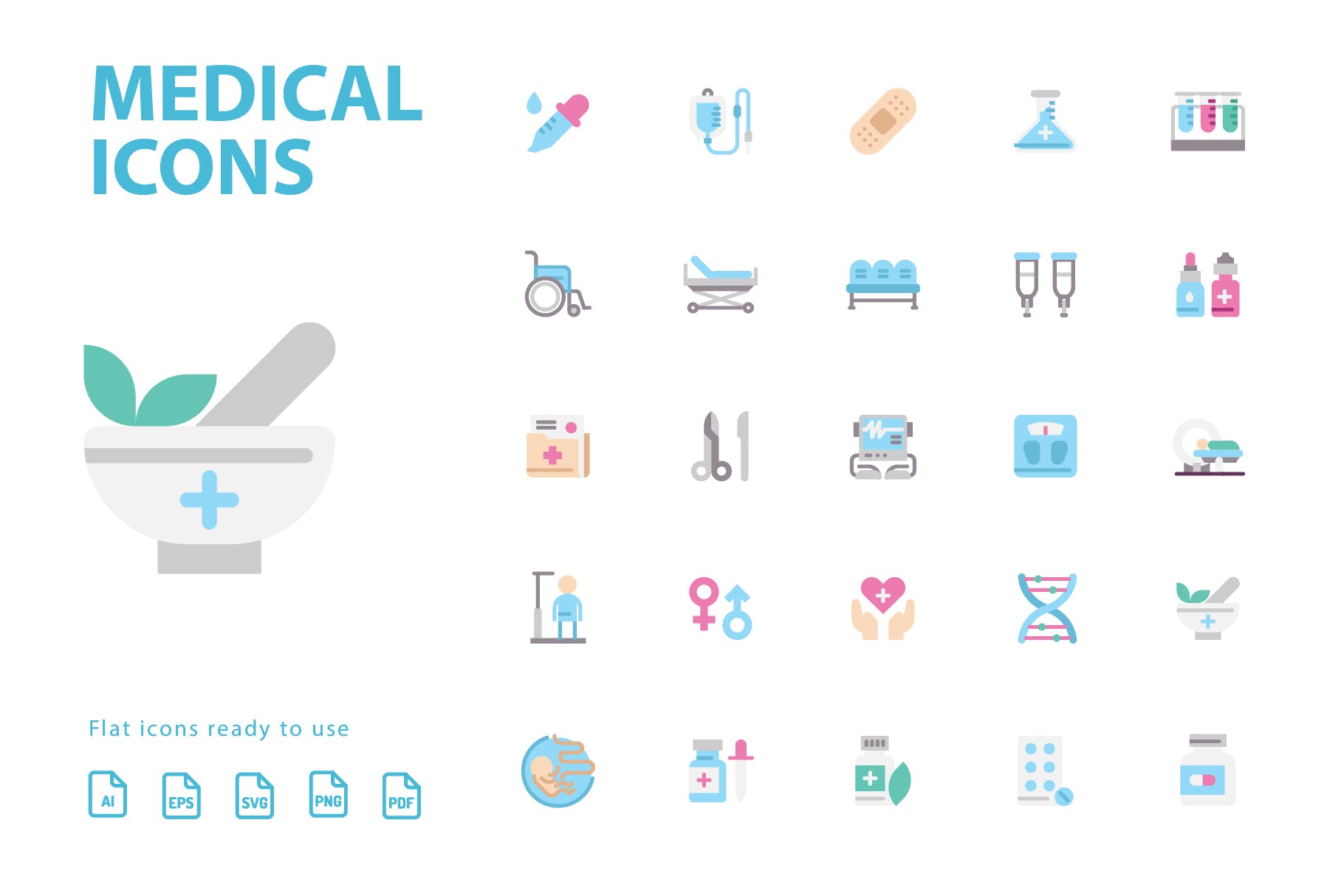 25枚医疗药物主题扁平设计风格矢量非凡图库精选图标v2 Medical Flat Icons插图(2)