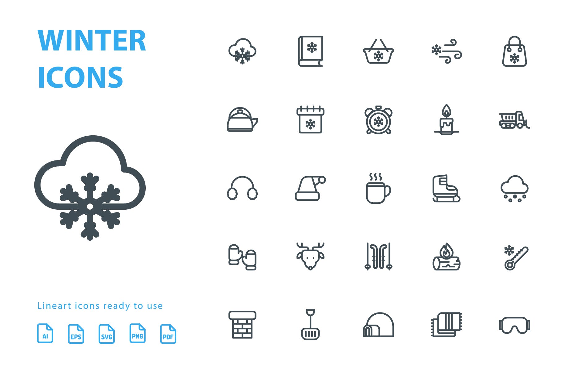 25枚冬天主题矢量线性素材库精选图标v2 Winter Lineart Icons插图(2)