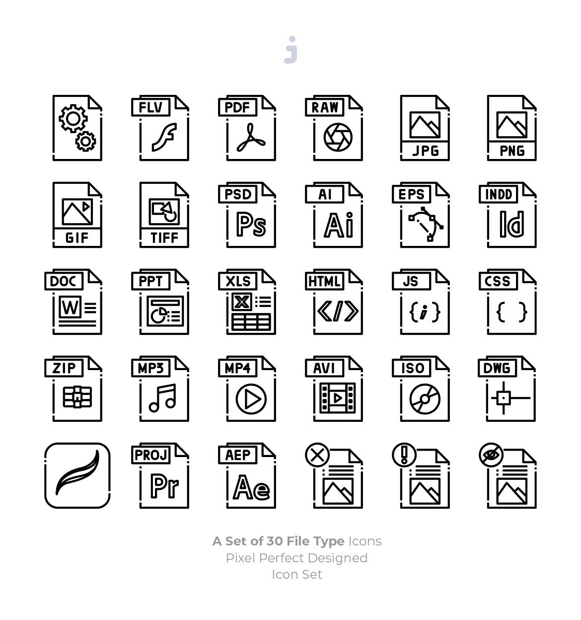30种文件格式矢量非凡图库精选图标 30 File Type Icons插图(2)