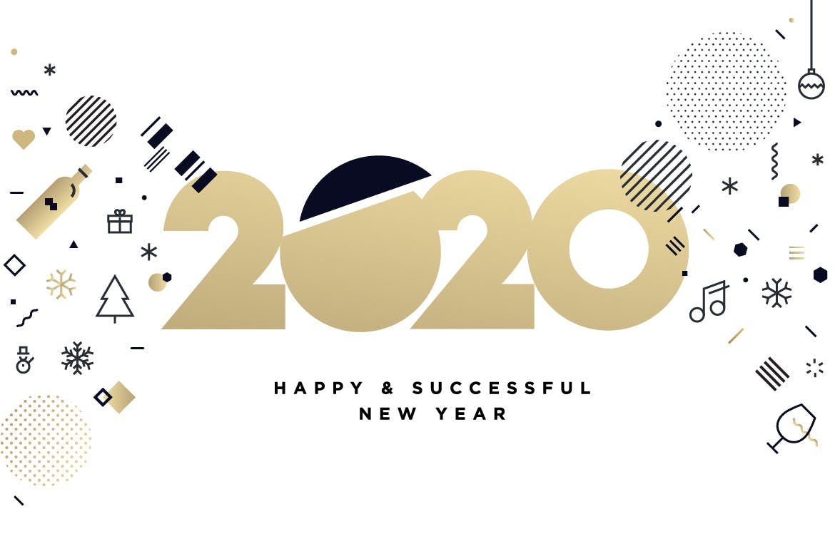 2020新年贺卡矢量素材库精选模板v2 Happy New Year 2020 greeting card插图(1)
