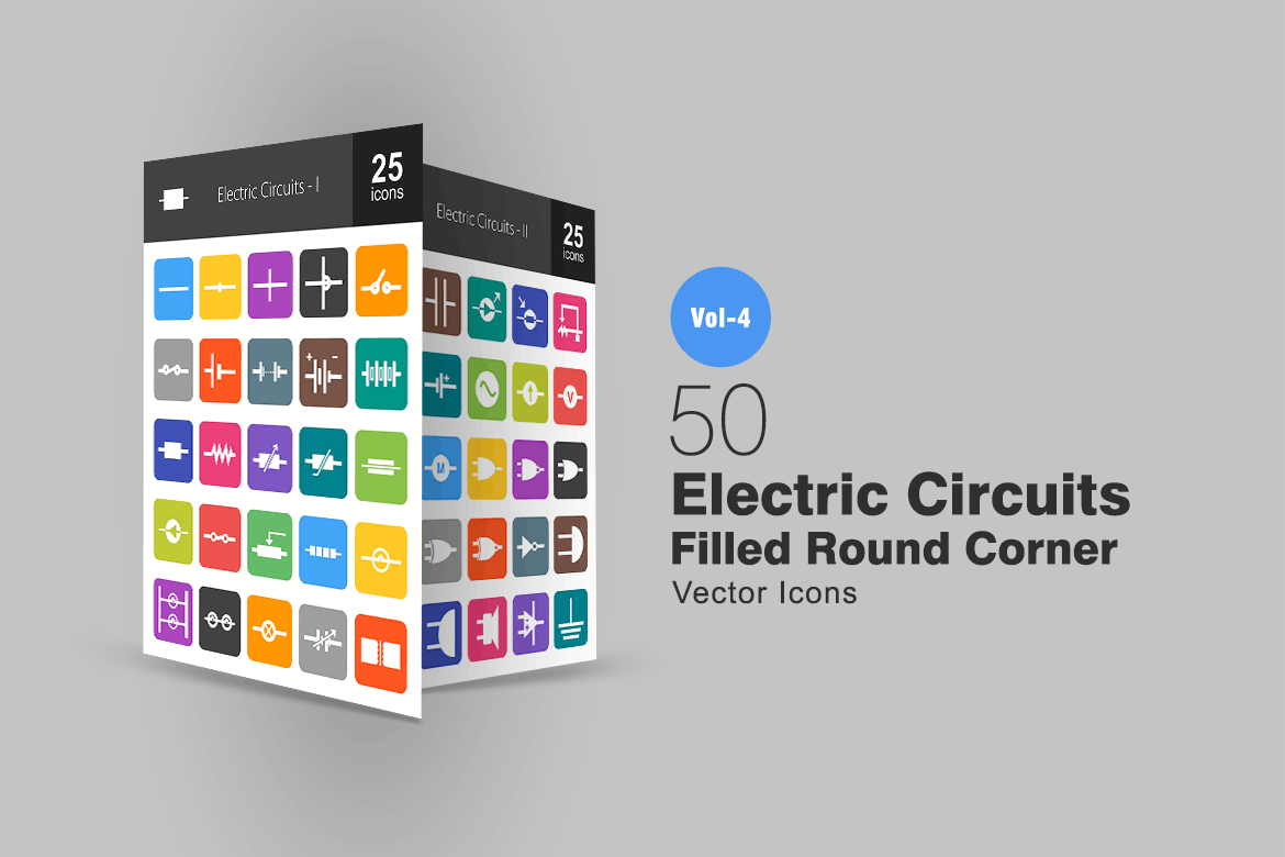 50枚电路线路板主题扁平化矢量圆角素材天下精选图标 50 Electric Circuits Flat Round Corner Icons插图