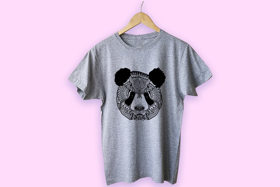 熊猫-曼陀罗花手绘T恤印花图案设计矢量插画普贤居精选素材 Panda Mandala T-shirt Design Vector Illustration插图(3)
