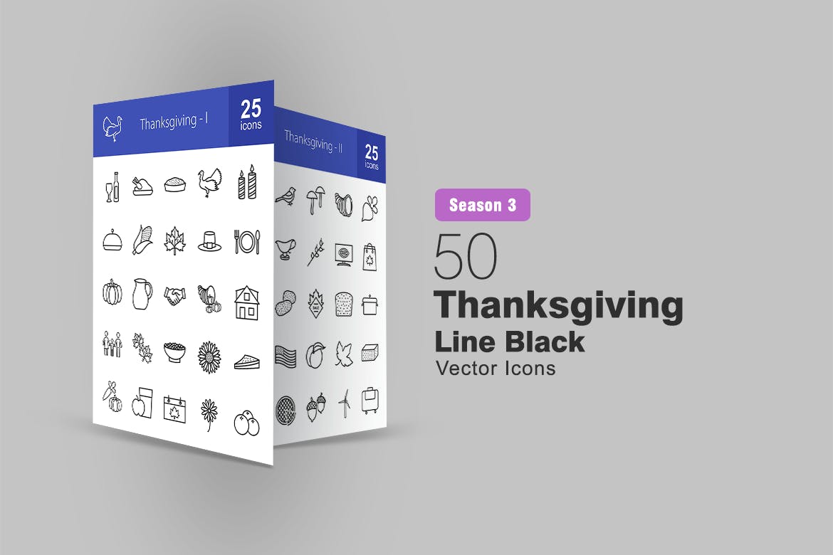 50枚感恩节主题矢量线性素材库精选图标 50 Thanksgiving Line Icons插图