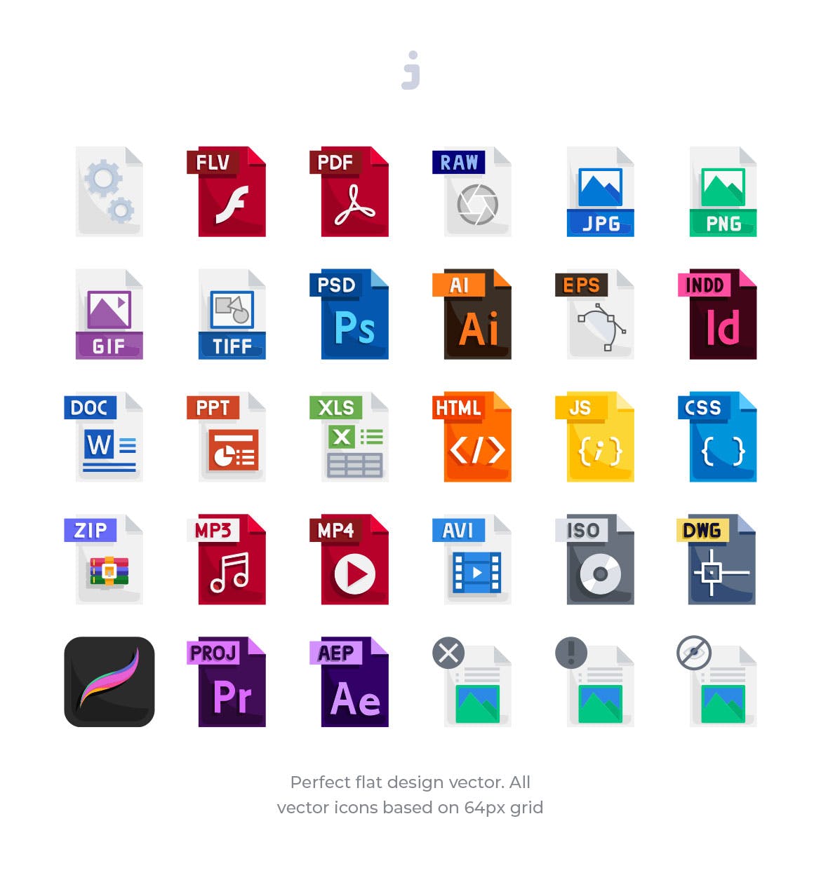 30种文件格式扁平设计风格素材库精选图标 30 File Types Icons – Flat插图(1)