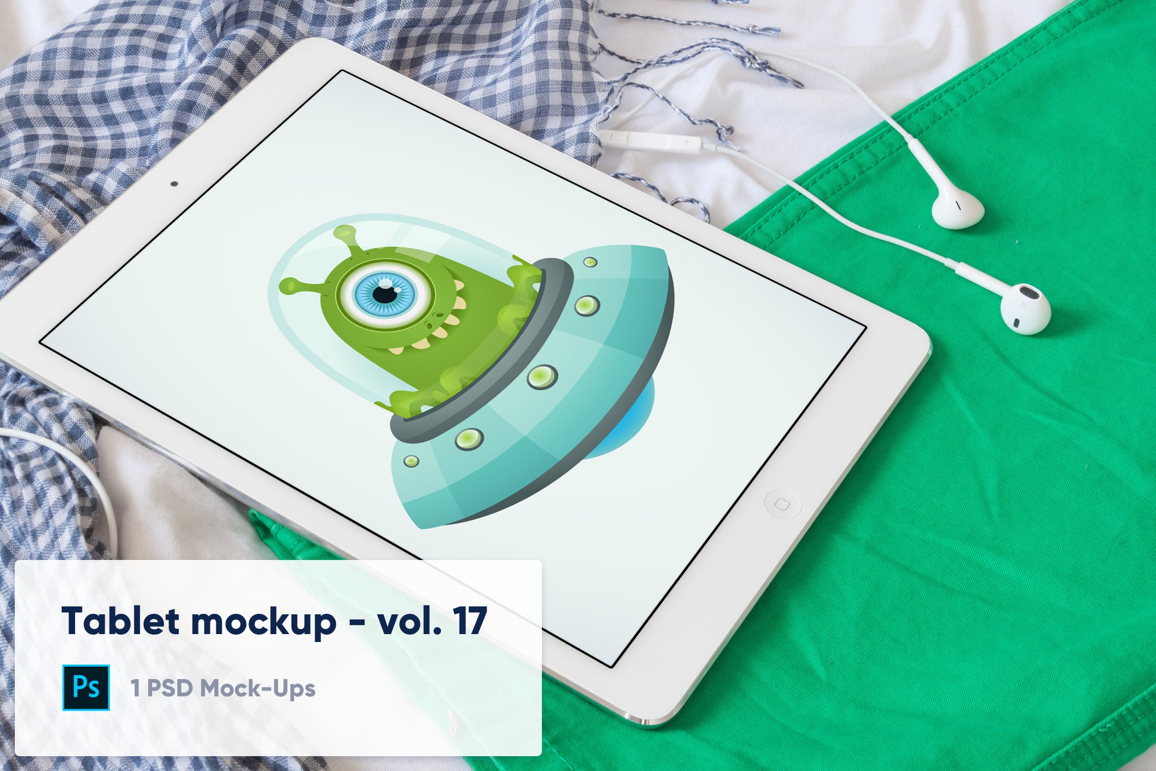 居家环境场景平板电脑屏幕演示16设计网精选样机模板v17 Tablet on Colorful Clothes Mockup – Vol. 17插图
