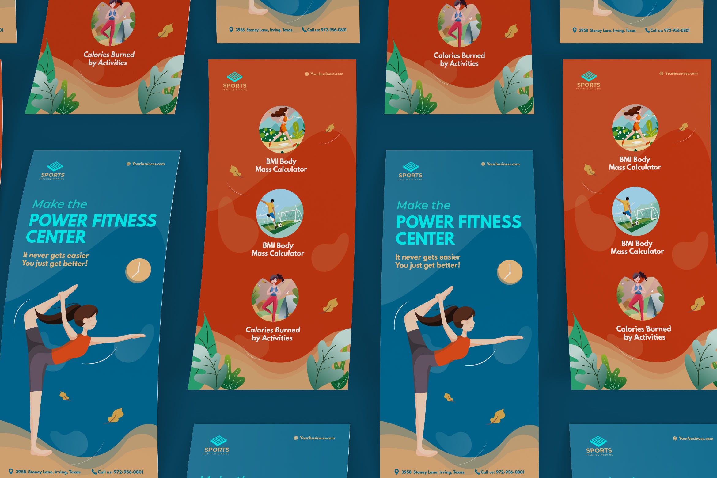 体育/瑜伽/健身运动培训机构宣传单张设计模板 Sport Activities DL Rackcard Illustration Template插图